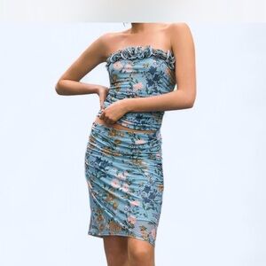 Anthropologie Printed Mesh Pull On Knee-Length Skirt Blue Pink Multi SIZE XS NEW